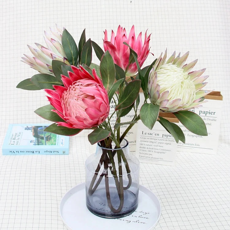 M122 Flowers Artificial Wedding Bouquet Cynaroides Flowers Artificial King Protea for Home Decoration Tropical with Protea Silk