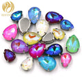 Candy AB Mocha AB Color Drop Shape Fancy Glass Strass Loose Claws Rhinestones With Sewn Setting
