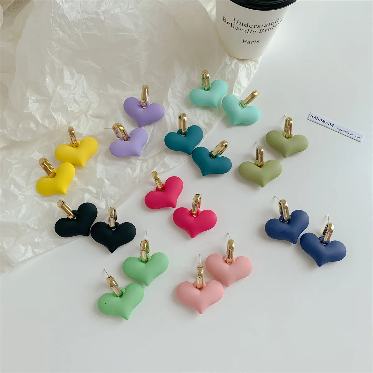 Latest Fashion Colorful Heart Pendant Macaron Color Summer Party Best Friend Sweet Love Earrings Heart Jewelry for Women Girls