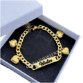QIUHAN Customised Letter Bracelet Heart Charm Stainless Steel 14K Gold Engraved Name Bracelet