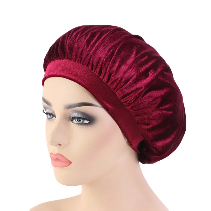 Soft African Velvet Hair Bonnet Night Sleep Cap Women Turban Fashion Hair Turban