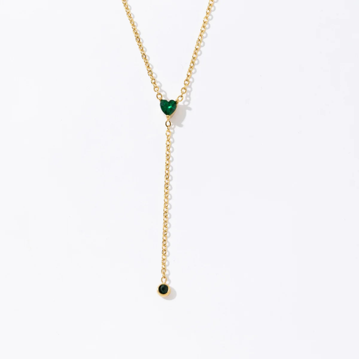 Hot Selling Simple 18k Gold Plated Stainless Steel Green Heart Zircon Pendant Necklace