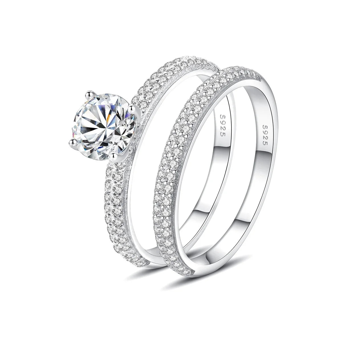 OAHLAN Fashion Jewelry 0.7CT Round Cut Cubic Zircon Rhodium S925 Sterling Silver Bridal Rings Set for Women Wedding Engagement