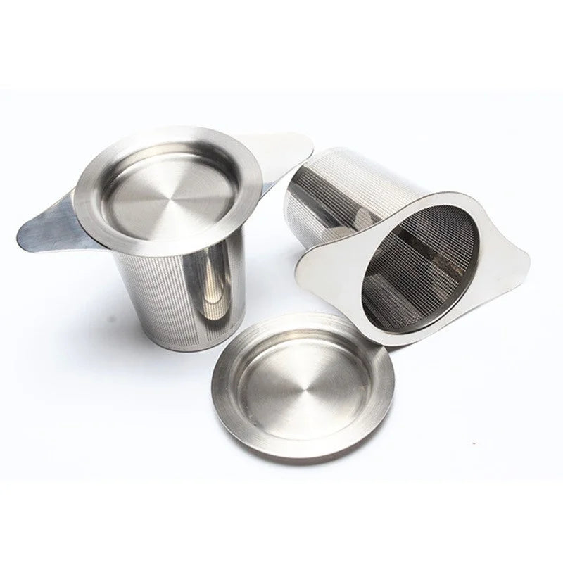 Fine Mesh Tea Infuser Steeper Strainer with Lid and Handle for Loose Leaf Grain Tea Cups Teapot Mugs