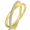 Sparkling CZ Stone Yellow Gold Plated Double Band CZ Interlocking Design Ring 925 Sterling Silver for Women