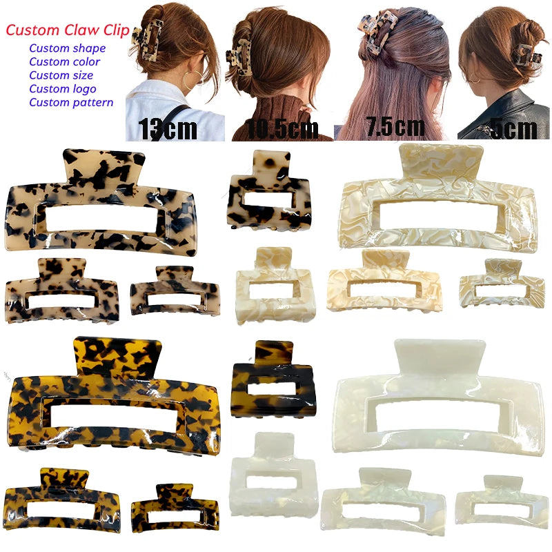 Classic Acetate Tortoise Shell Square Hair Claw Clips for Women Multi-Size 13cm Extra Large Medium Acetate Hair Claws Hair