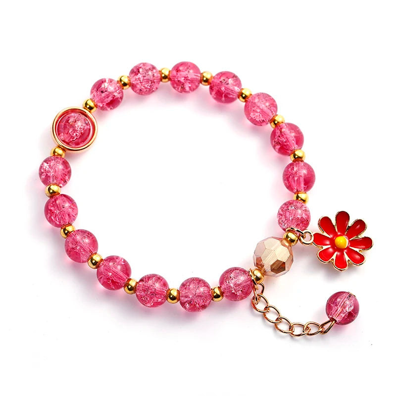 8mm Shivering Glass Beaded Flower Pendant Bracelet ST161