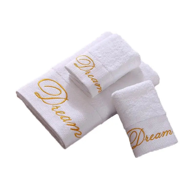 Stock Hotel Logo White 100% Cotton Luxury Satin Weave Quick-Dry Eco-Friendly 3-Piece Bath Towel Sets for Spa Shower Bathroom