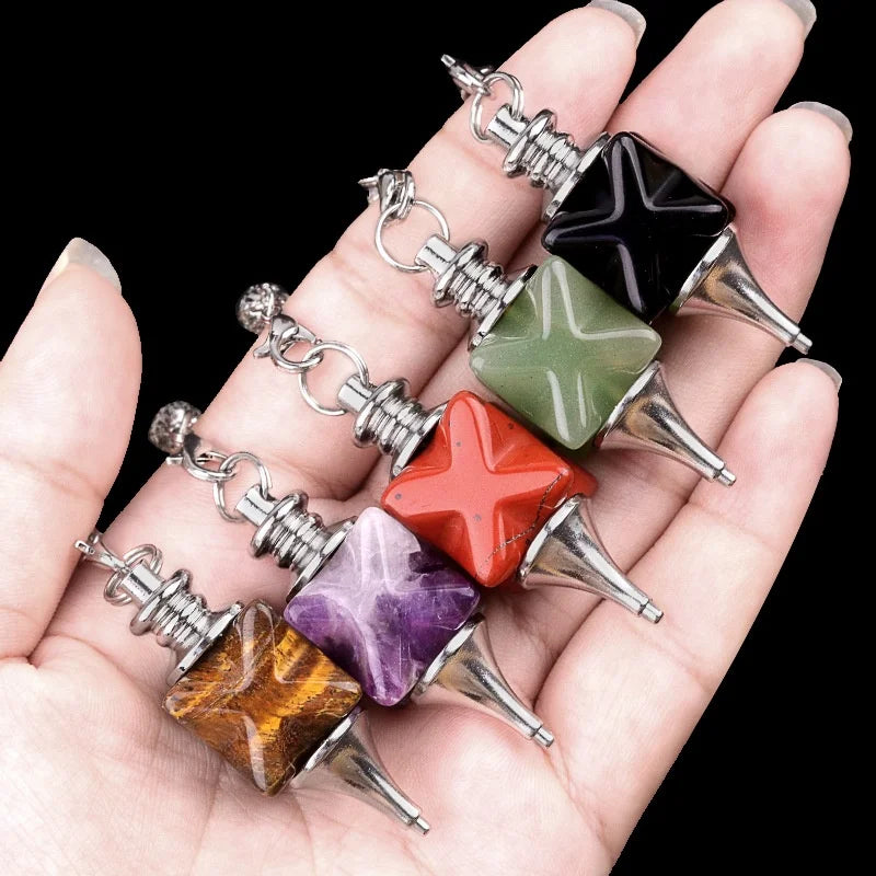 Wholesale Merkaba Crystal Pendulum Ornament Chain Carved Divination Tool for Psychics OEM/ODM Custom Logo Acceptable