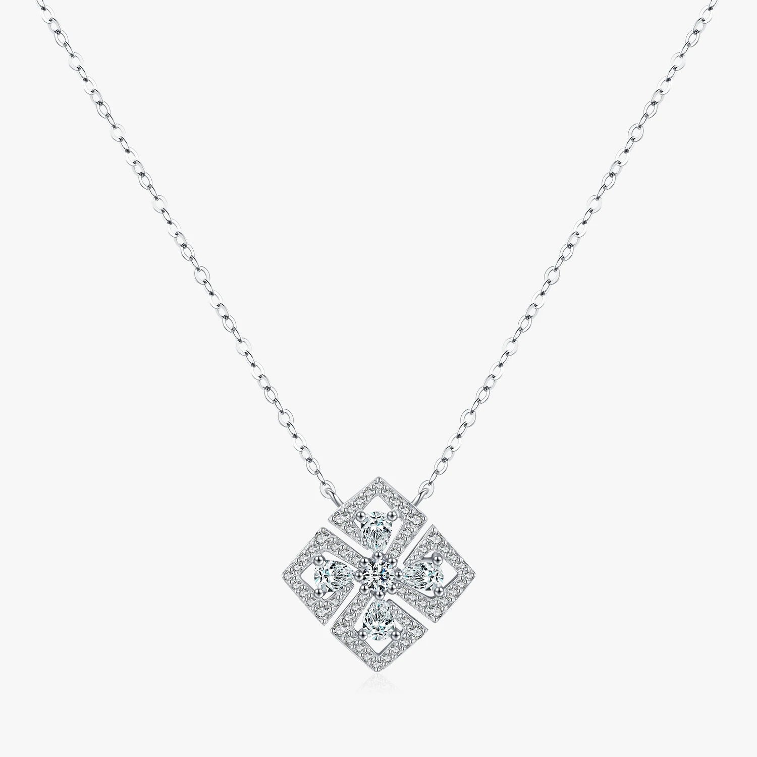 Classic Flower Water Drop 5A CZ Necklace Wedding Jewelry 925 Sterling Silver Sparkling Luxury Pendant Necklace for Women
