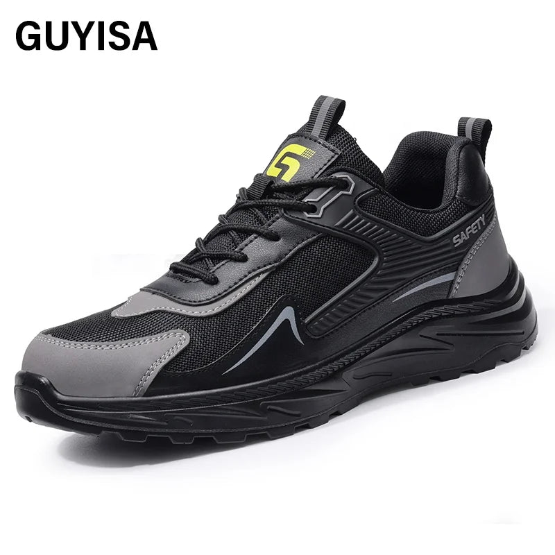 GUYISA New Black Anti - Smash Anti - Puncture Steel Wire Cloth European Standard Steel Toe Cap Safety Shoes
