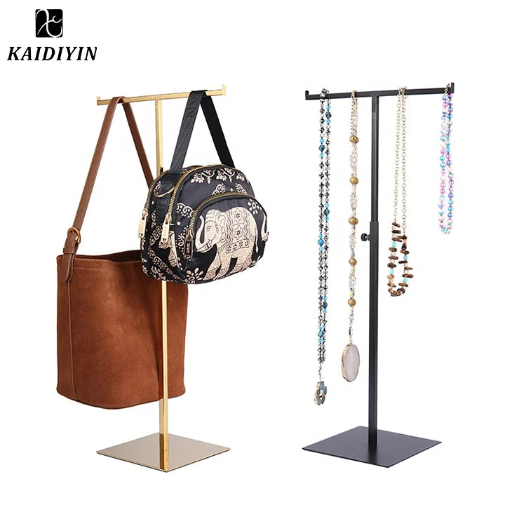 Factory Sales Adjustable Height Stainless Steel T-Bar Display Stand Black Countertop for Jewelry Scarf for Retail Display Rack