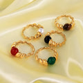 Vintage Stainless Steel Stacking Ring Colorful Red Black Green Round Stone Ring PVD 18k Gold Plated Twisted Band Tiger Eye Ring