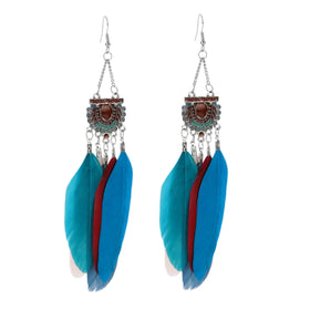 Ethnic Long Feather Dangle Earrings for Women Bohemian Tassel Beads Handmade Enamel Earrings Girl Bride Wedding Jewelry