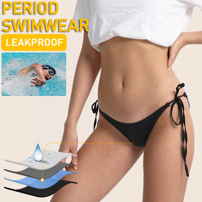 RTS Side Tie Beachwear Swimwear Culotte Menstruelle Leakproof Bleak Bikini Menstrual String Swimming Underwear Period Panties