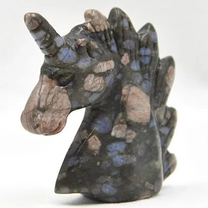 Huiying Natural Gemstone Crafts Animal Carving Blue Labradourite Stone Unicorn Healing 50*20*50mm Home Decoration Gifts