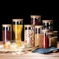 Multigrain Storage Jar Snack Storage Bottle Tea Candy Jar High Borosilicate Straight Body Flat Mouth Bamboo Lid Glass sealed Jar