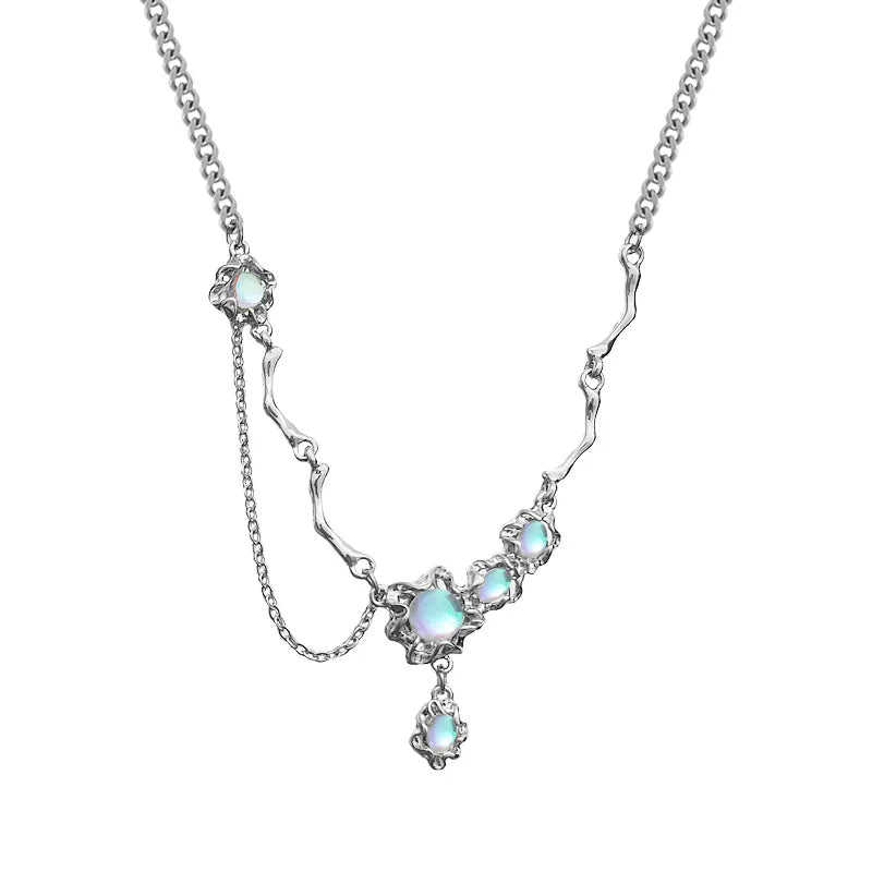 High Grade Moonlight Stone Water Drop Necklace for Female Sweet and Cool Clavicle Chain Ins Trendy Spicy Girl Neckchain