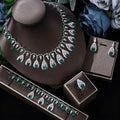 Luxury Elegant Colored Shiny CZ AAA Zirconia Necklace Earrings Rings Bracelet Women Bridal Jewelry Set for Wedding Engagement