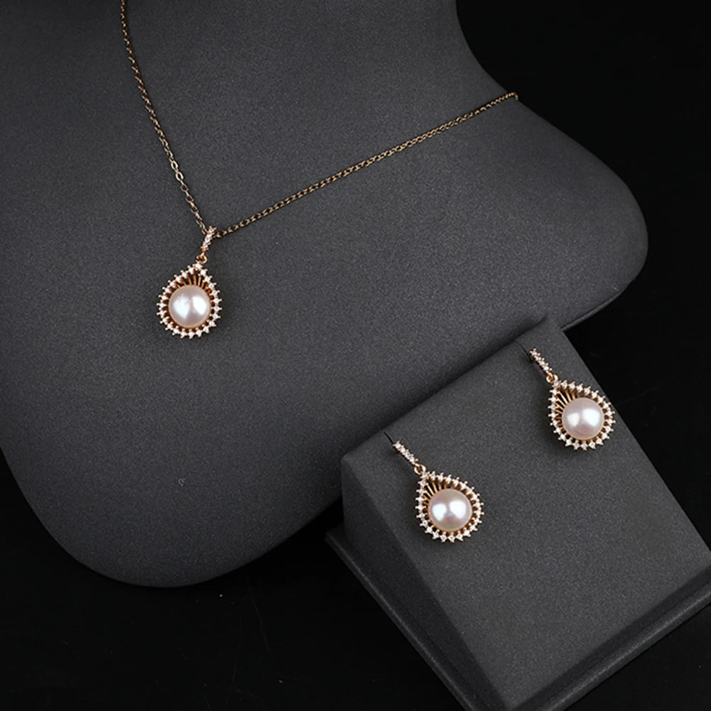 Fashion Pearl Drop Earrings and Necklace Set Women Gold Plated Stainless Steel Jewelry Set