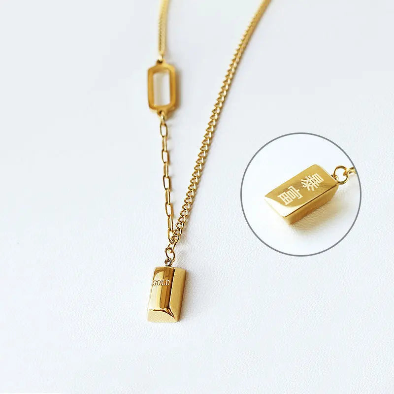 Wholesale Irregular Paper Clip O Chain Necklace Lucky Gold Bar Stainless Steel Necklace for Women