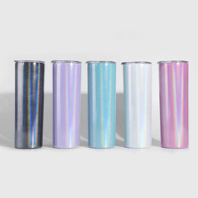 Double Wall Stainless Steel Vacuum Insulation 20OZ Straight Sparkly Holographic Tumblers With Lid and Straw