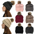 Female Fashion Winter Hat Knitted Beanie With Detachable Pom Pom for Women