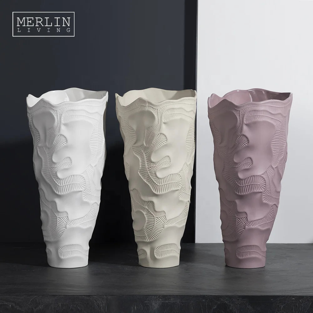 Meilin Living Italian Porcelain Vases Modern Rustic Wide Mouth Tall Torch Nordic Flower Texture Colorful Home Decor Ceramic Vase MegaBDM