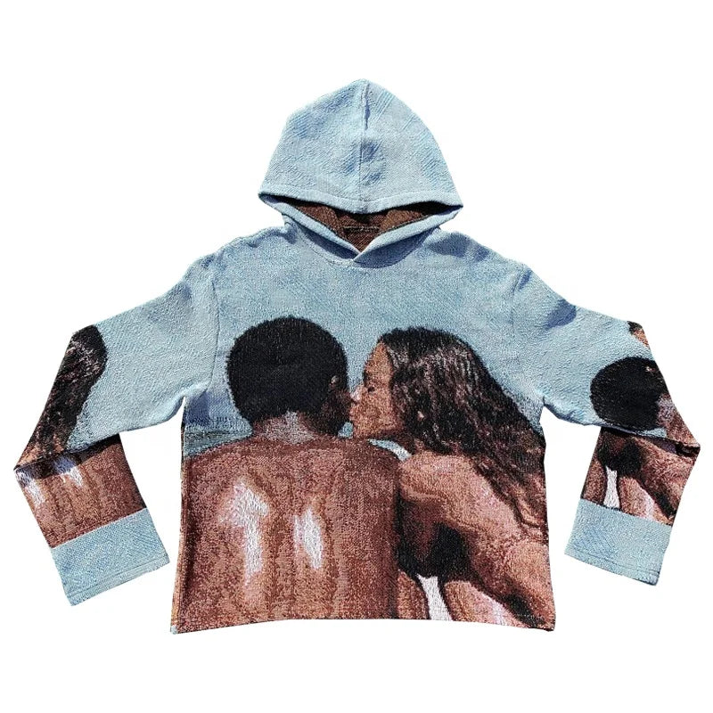 Hip Hop Men's Custom Tapestry Hoodie Jacquard Tapestry Blanket Hoodie Custom Tapestry Hooded Sweatshirt
