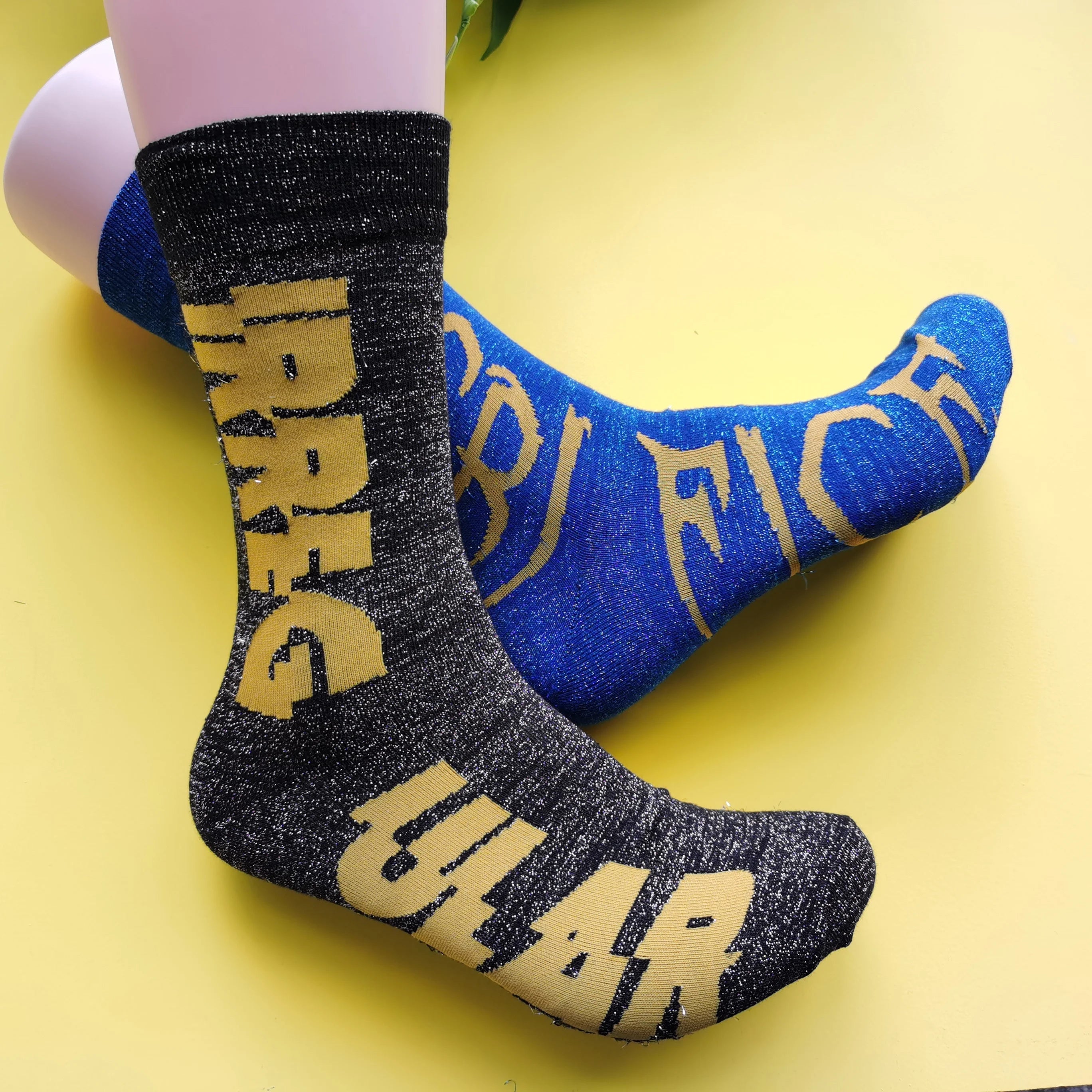 Fashion Women Socks Custom Jacquard Fashion Shimmer Socks Bright Custom Shinny Glitter Socks Men