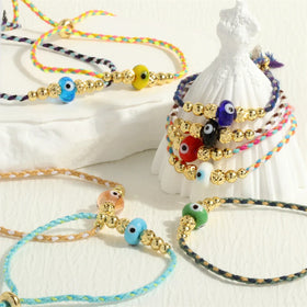 Copper Bead Colorful Cotton Thread Unisex Devil's Eye Glass Bead Bracelet