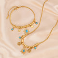 New Hot Sale Gold Plated Jewelry Sets Stainless Steel Beads Star Bracelet Tree of Life Turquoise Charm Necklace
