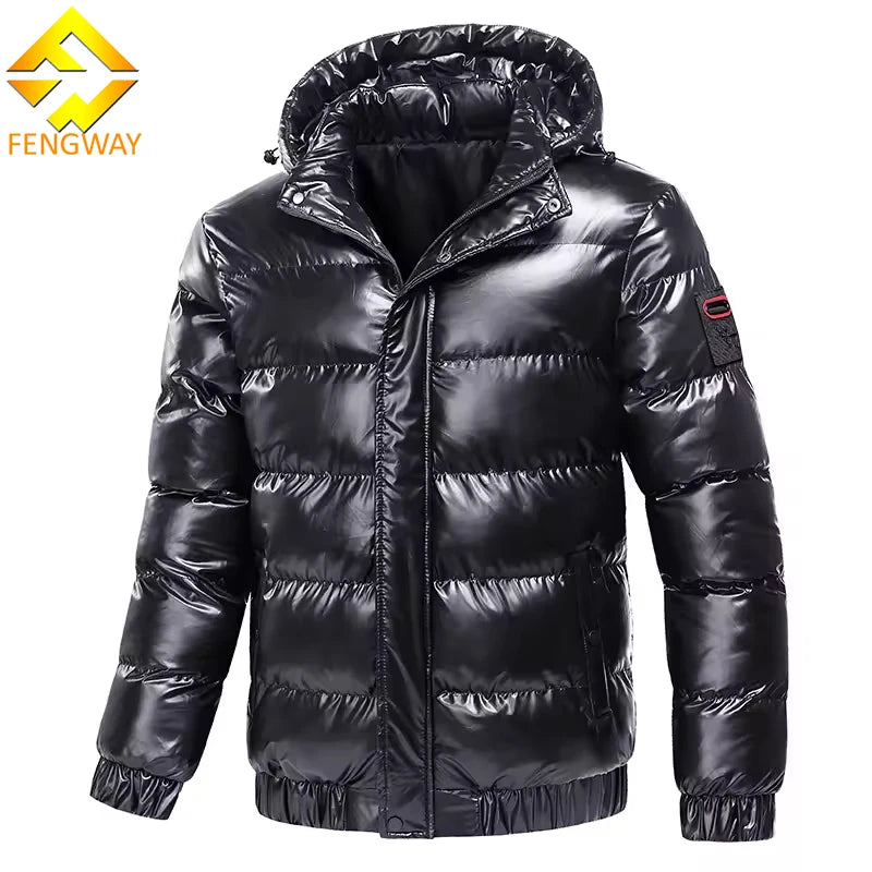 Fengway OEM Men's Thick Bubble Coat High Street Waterproof Windproof Winter Hooded Puffer Jacket Zipper Closure Custom Printing