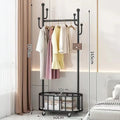 Multifunctional Household Coat Hanger with Large Storage Basket Large Capacity Metal Coat Hanger Clothing Display Rack
