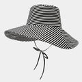 Summer Fashion New Wide Brim Bucket Hat Striped Style Outdoor Traveling Sunshade Bucket Hat for Women Sunscreen  Beach Sun Hat