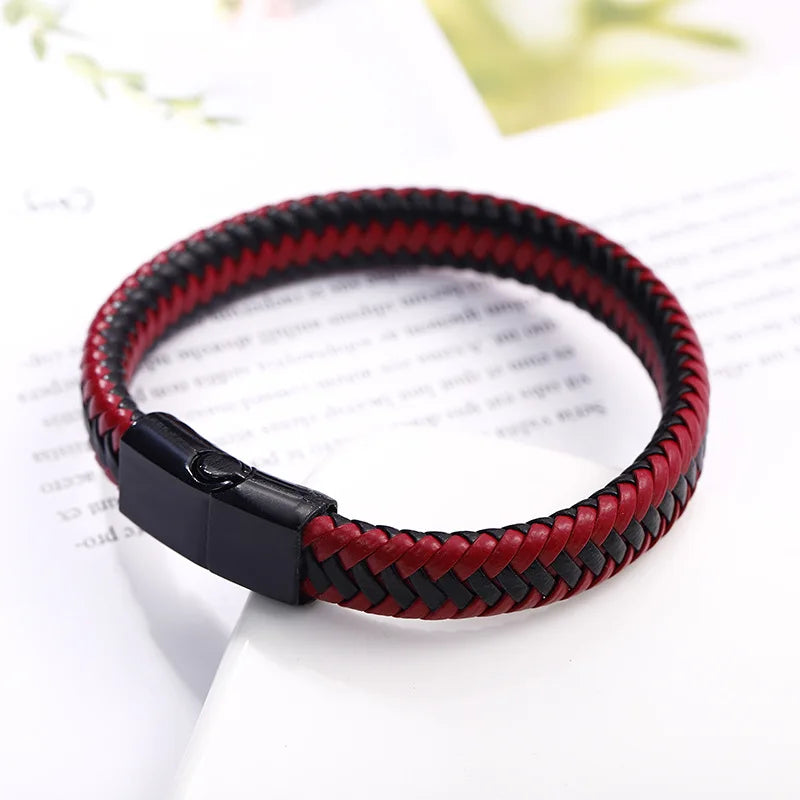 Retro Woven Leather Bracelet With Magnetic Buckle Unisex Fashion Charm Bracelets for Men for Parties