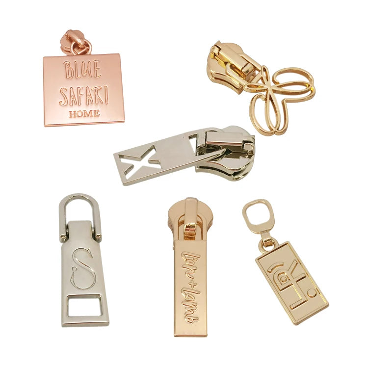 Manufacturers Design Engraved logo Custom Metal Zipper Puller Slider for Bags Clothing