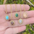 Natural Stone Zircon Bohemia Style Stainless Steel Link Chain Clavicle Pendant Necklace for Wedding & Party