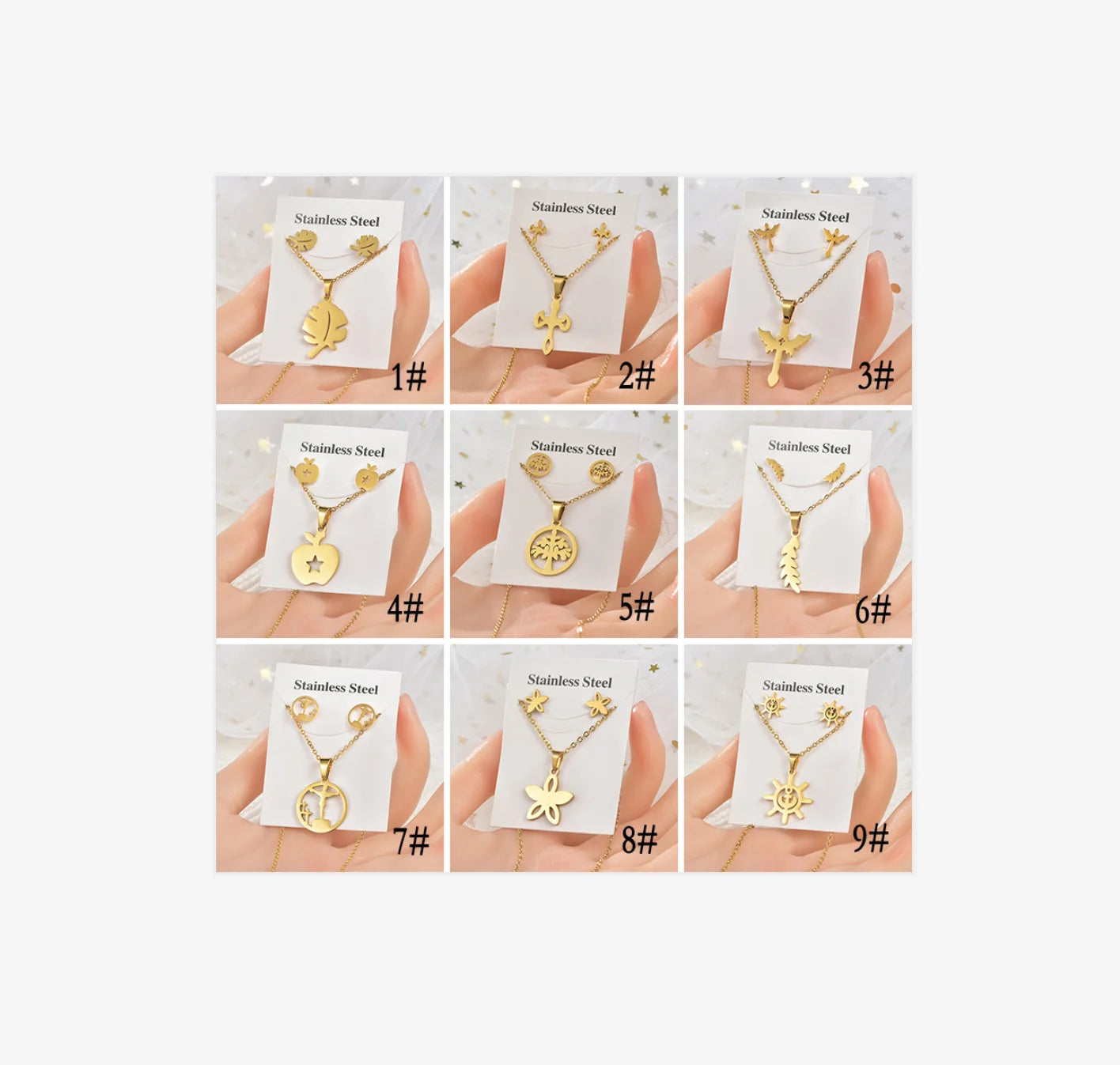 Fashion 9 Style Stainless Steel Jewelry Sets Gold Plated Geometry Pendant Necklace Earrings Set Small Animal Jewelry
