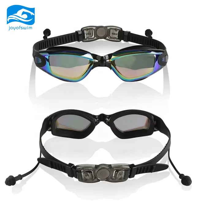 Support Sample OEM Anti-fog Anti-UV Adult Swimming Glasses With Surf Ear Plugs  Black Swimming Goggle