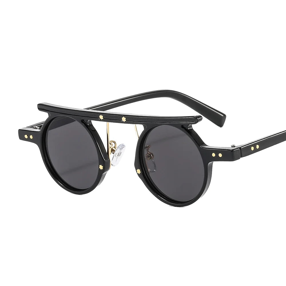 2025 Unisex Punk Sunglasses Custom UV400 Yellow Lens with Small Irregular Round Frame Personalized Hip-Hop Style for Men Women