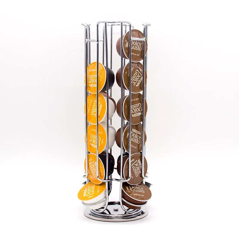 Dolce Gusto Capsules Coffee Holder Iron Metal 24 Pods Rotating Rack Display Stand Storage Hand Tools Type