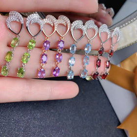Women's 925 Silver Natural Topaz Garnet Display Stand Low MOQ Feather Butterfly Drop Designs Handmade Jewelry