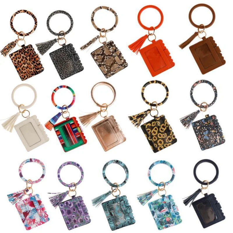 2025 New Arrival Wristlet Keychain Purse Bangle Keychain PU Leather Tassel Keyring Bracelets Card Wallet for Women
