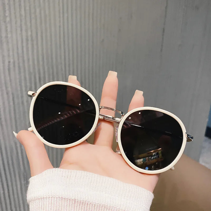 Retro Round Frame Ins Style Sunglasses 2024 New Small Face White Vegan Glasses