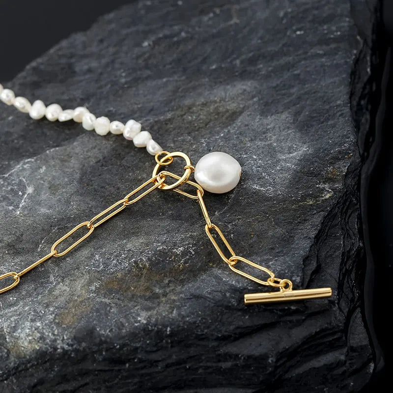 Minimalist 925 Sterling Silver Chunky Chain Pearl Jewelry Necklace