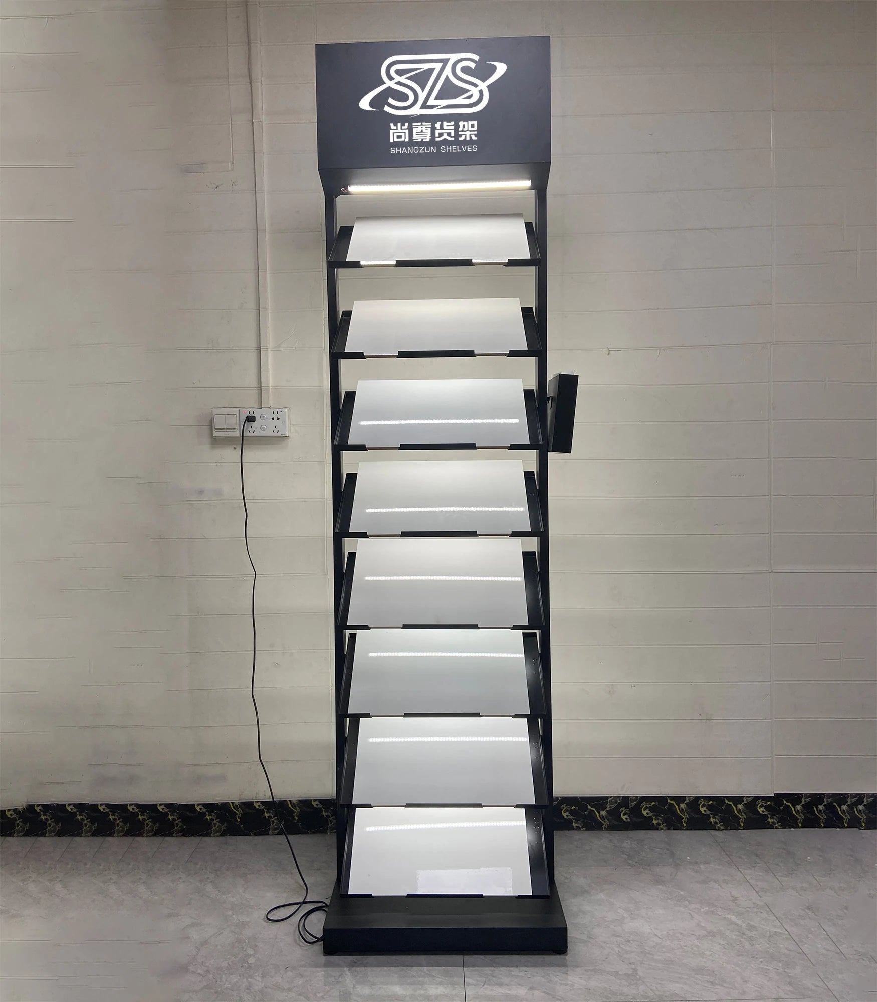 Metal Sample Showroom Marble Stone  Ceramic Tile Display Stands and Quartz Stone Display Rack with Led Light