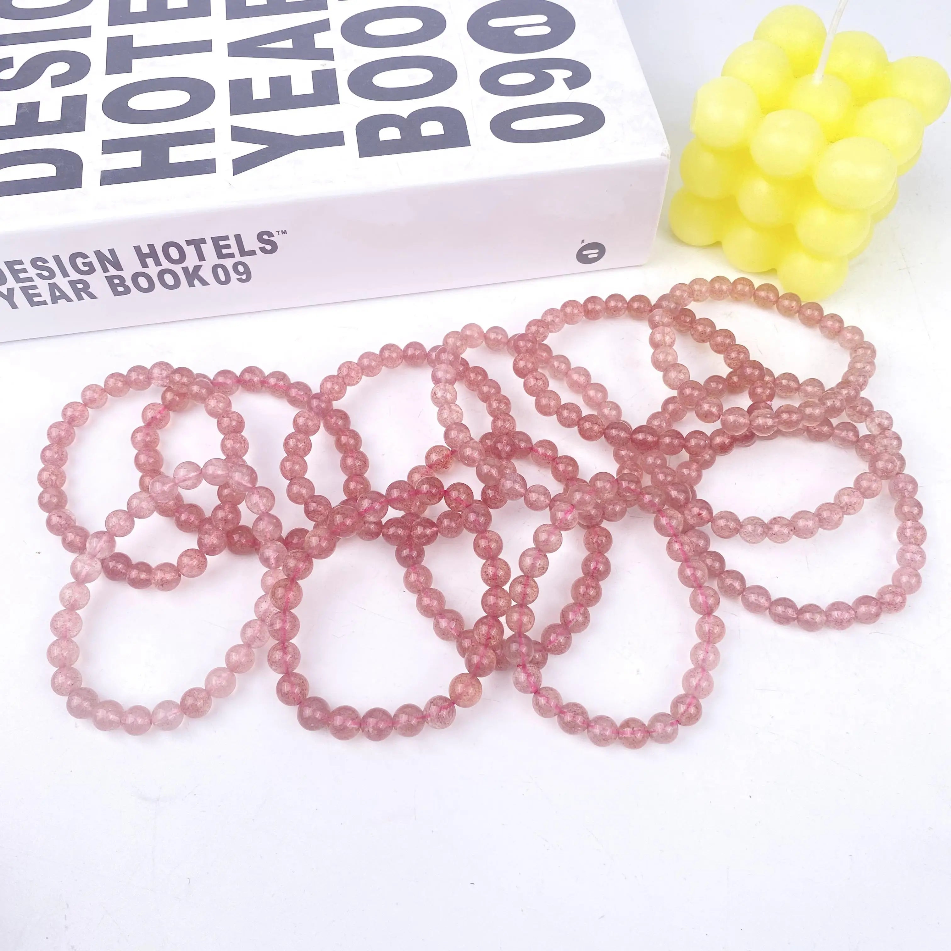 Hot Sale Natural Crystal Stones Polishing Strawberry Quartz Bracelet for Home Decoration