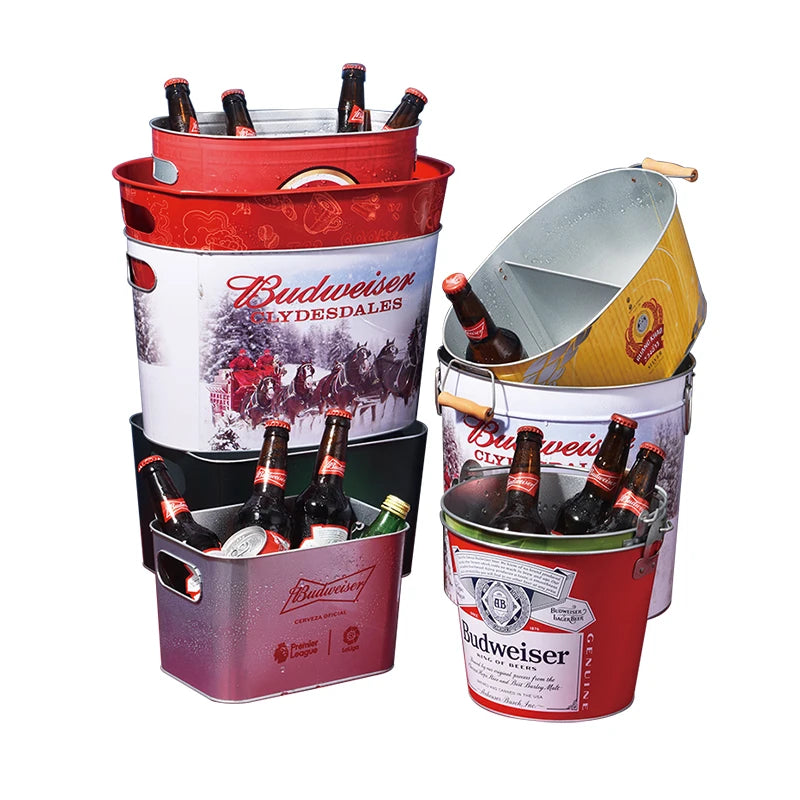 Manufacturer Direct Sale Galvanized Iron Metal Modern Round/Square Ice Buckets Coolers Beverage Tubs Parties Wholesale Beer Use