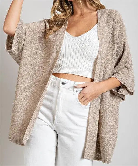 ODM OEM Custom Spring Summer Women's Knitwear Open Front Thin Lightweight Linen Knit Short Sleeve Cardigan Sweater for Women